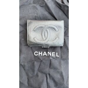 Chanel Black Caviar Leather CC Wallet Coin Purse Compact Wallet Made in Italy
